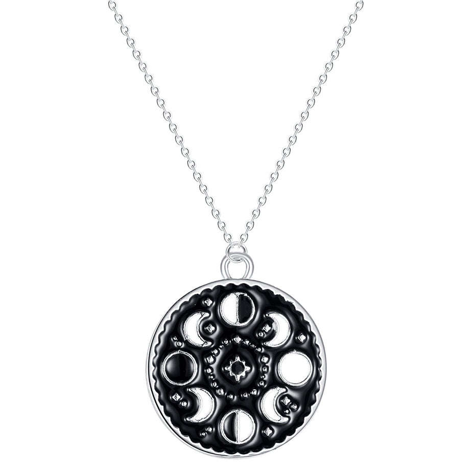 Black Enamel Moon Phase Choker Necklace, Gothic Witchy Celestial Talisman
