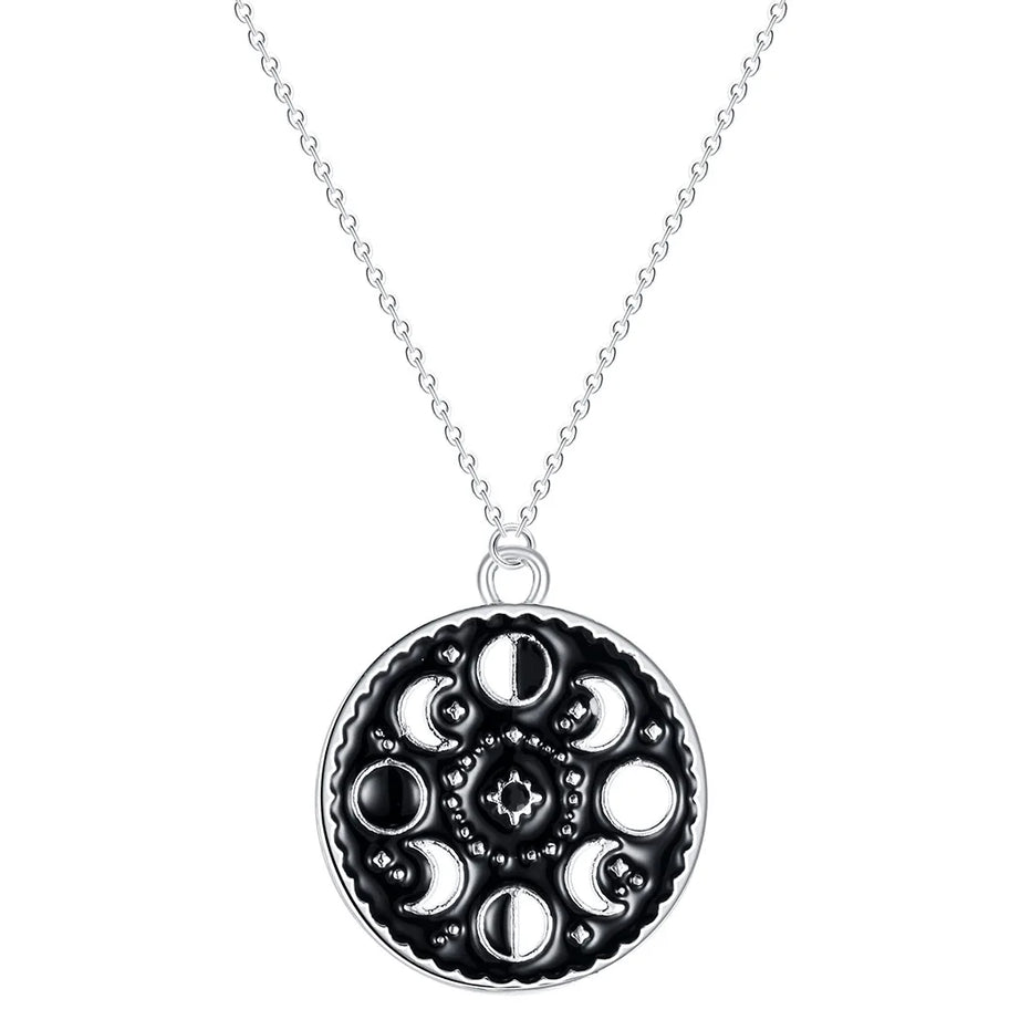 Black Enamel Moon Phase Choker Necklace, Gothic Witchy Celestial Talisman
