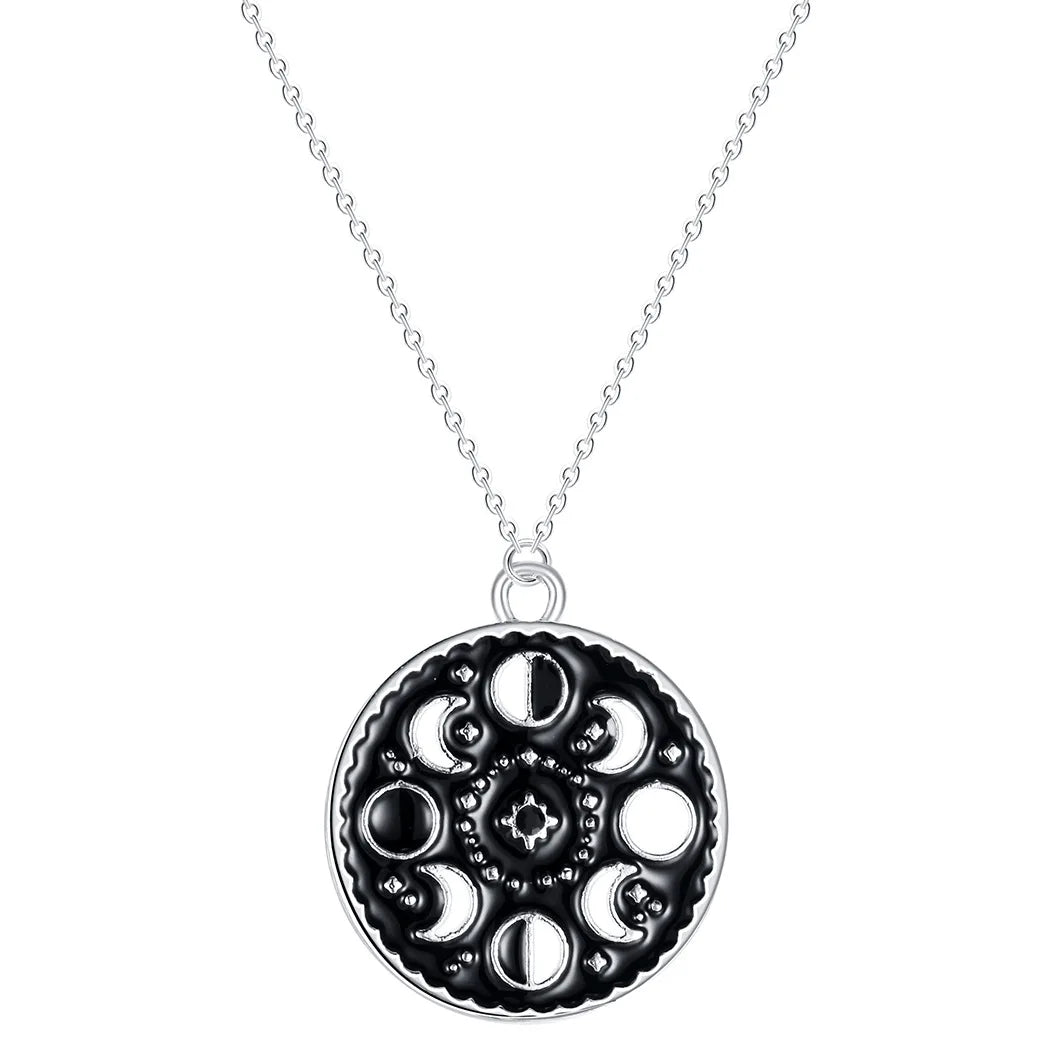 Black Enamel Moon Phase Necklace Stainless Steel Chain Choker Women Witch Crescent Moon Jewelry Gift Celestial Moonology  Bijoux