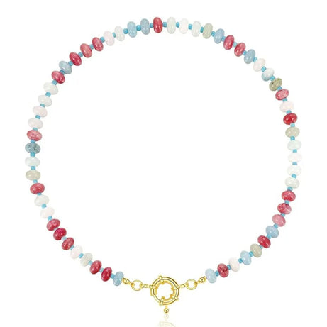 Colorful Boho Natural Stone Surfer Beach Choker 6mm Beaded Gemstone Necklace for Women 14K Gold Plated Handmade Jewelry - Charlie Dolly