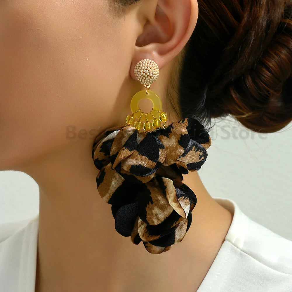 Charming Boho Long Hanging Dangle Earrings Acrylic Beads Elegant Petal Yarn Cute Sweet Fairy Fashion Statement Jewelry For Women