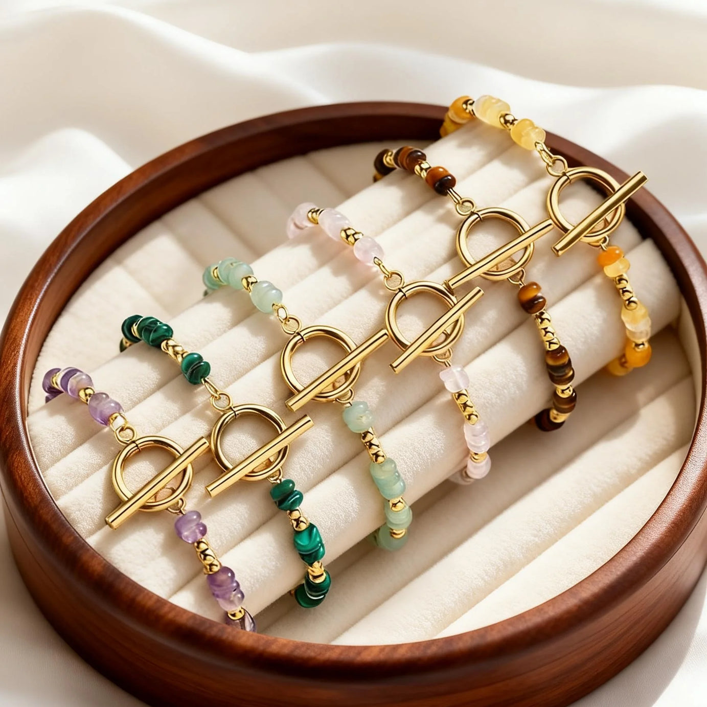 Boho Natural Stone Beaded Bracelet for Women Toggle Clasp Crystal Bead Chain Bracelet Chic Design Stainless Steel Jewelry Gift - Charlie Dolly