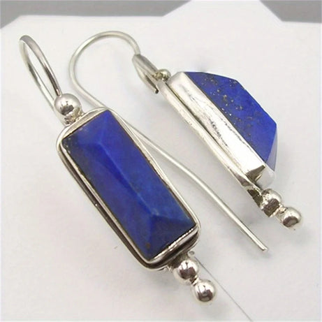 Ethnic Silver Color Imitation Lapis Lazuli Dangle Women's Earrings Square Daily Wear - Charlie Dolly