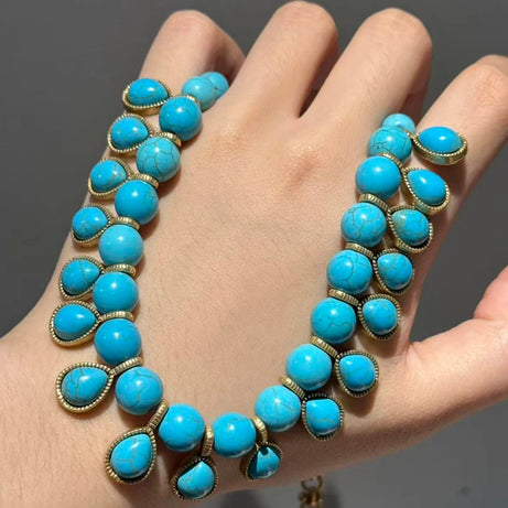 Bohemia Blue Natural Stone Water Drop Beads Chain Choker Necklace Vintage Jewelry for Woman Retro New in Boho Luxury Accessories - Charlie Dolly