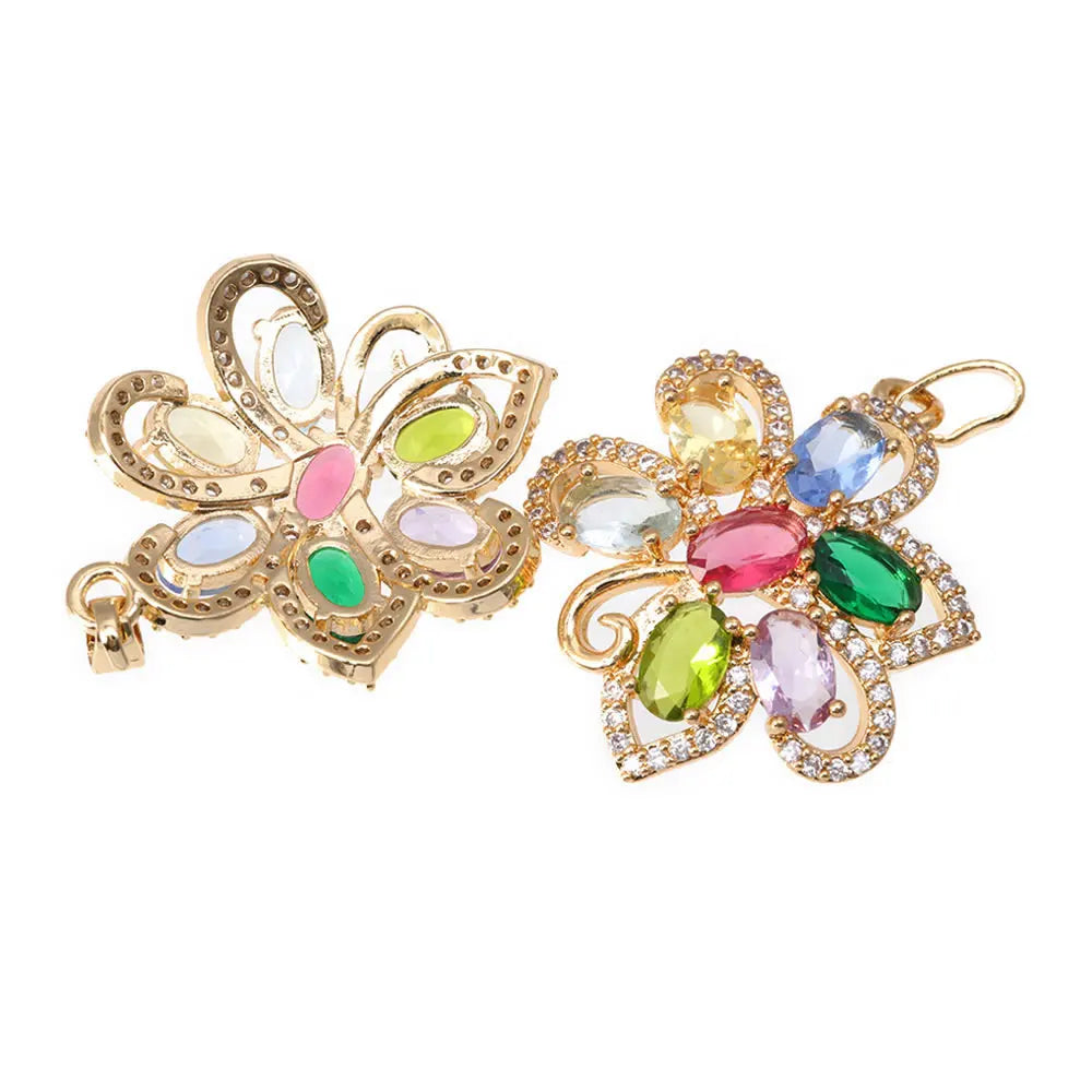 18K Gold Color Brass and Zircon Lotus Flower Necklaces Charms Pendants High Quality Diy Jewelry Accessories Making Supplies