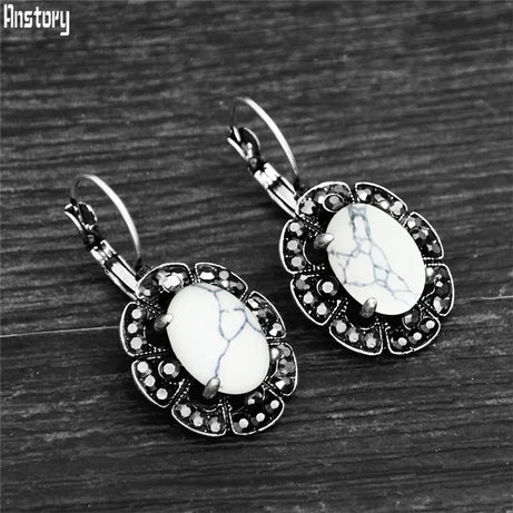 Vintage Plumflower Natural Lapis Lazuli Rhinestone Earrings For Women Tibetan Silver Plated Natural Stone Tiger Eye Earring - Charlie Dolly