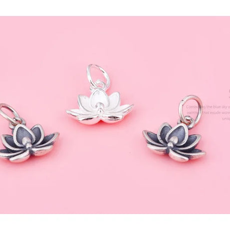 S925 Sterling Silver Anemone Lotus Pendant Braided Rope Necklace, Handmade Talisman