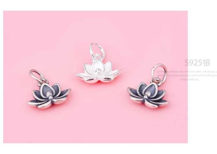 S925 Sterling Anemone Lotus Pendant Braided rope Hand string beaded bracelet necklace Handmade diy accessories