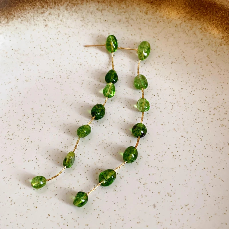 Design Inspired Green Imitation Natural Stone Beads Gold Color Chain Long Tassel Earrings For Womens Fashion Jewelry Accessories