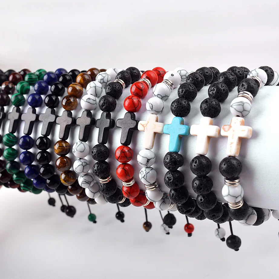Tiger Eye Stone Beaded Bracelet, Handwoven Cross Knot Couple Set, Natural Gemstone Unisex Boho Chic Jewelry Gift for Men Women - Charlie Dolly