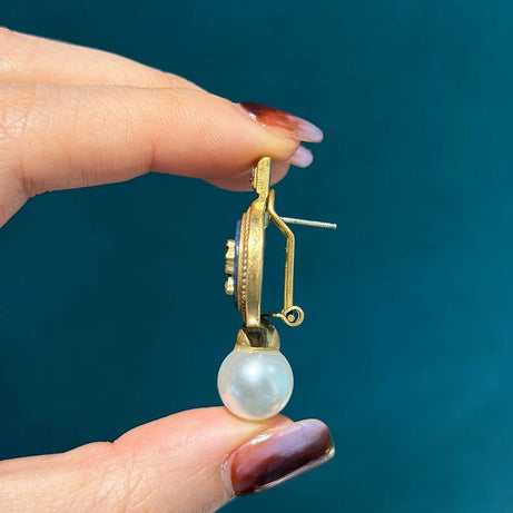 Vintage Cameo Jewelry Set Woman Avatar Pendent Pearl Necklace Lapis Lazuli Stud Earrings Blue Natural Stone Wedding Party 2026 - Charlie Dolly