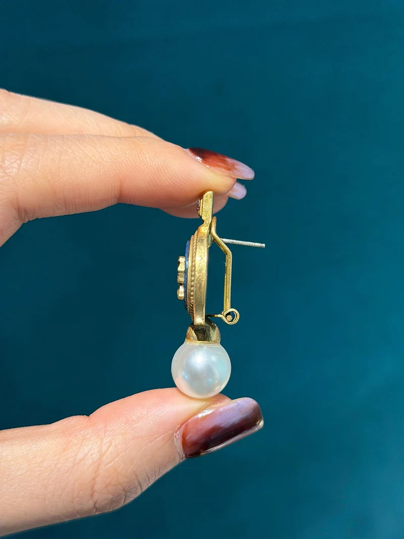 Vintage Cameo Jewelry Set Woman Avatar Pendent Pearl Necklace Lapis Lazuli Stud Earrings Blue Natural Stone Wedding Party 2026