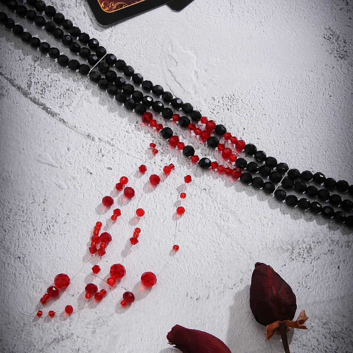 Salircon Gothic Multi layered Black Crystal Bead Choker Fashion Red Bead Tassel Pendant Necklace Women Halloween Cosplay Jewelry - Charlie Dolly