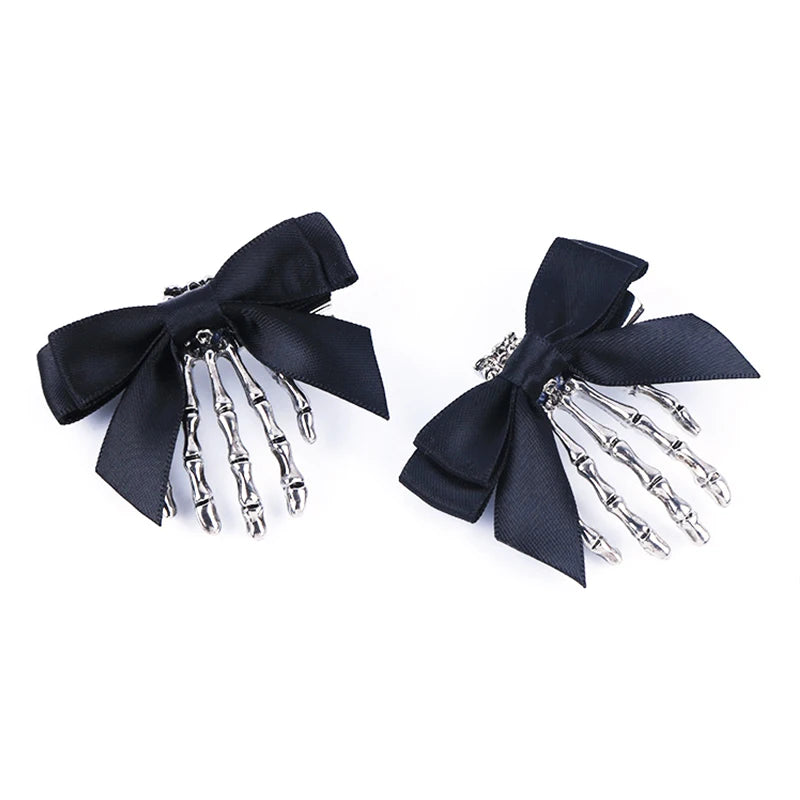 Halloween Bow Skull Clip Skeleton Ghost Hand Bone Hairpin Vintage Punk Gothic Personality Women Girls Hairclips Hair Accessories - Charlie Dolly