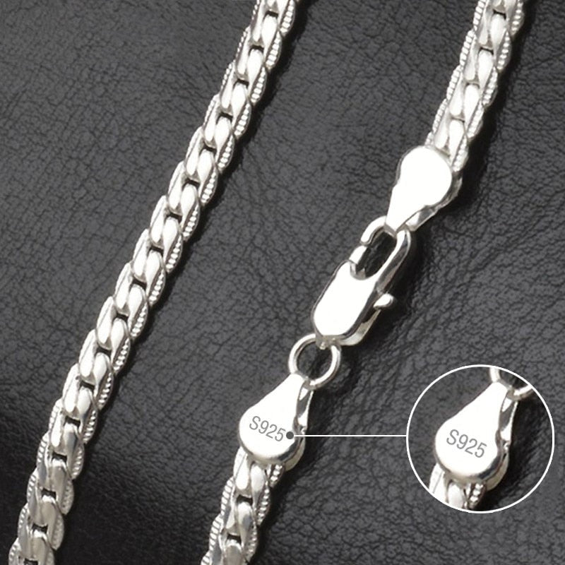 CHSHINE 925 Sterling Silver 6mm Side Chain 8/18/20/22/24 Inch Necklace For Woman Men Fashion Wedding Engagement Jewelry Gift - Charlie Dolly
