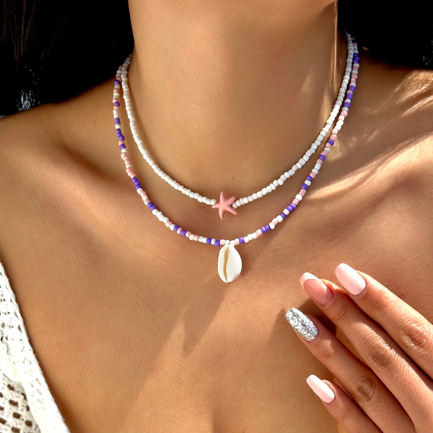 Sea Turtle and Starfish Double Layered Beaded Choker