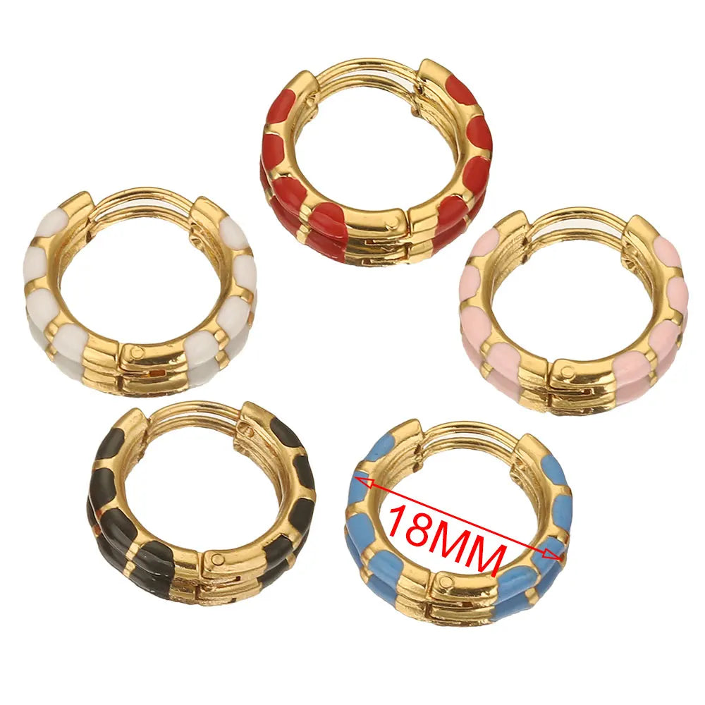 Stainless Steel Round Enamel Ear Rings Gold Plated Korean Earrings Hoops Earring for Women Female Metal Luxury Jewelry Boho