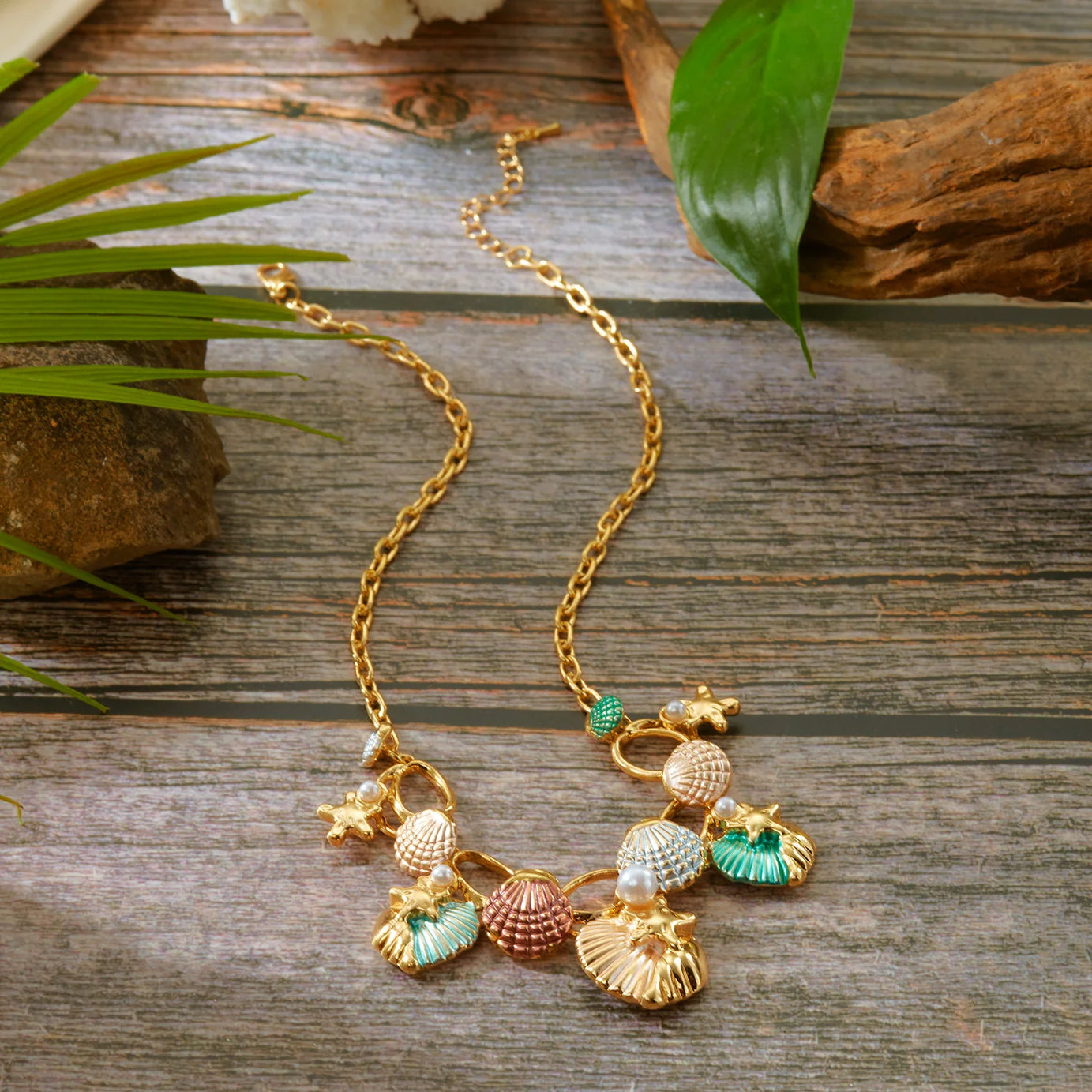 Starfish, Coral and Pearl Zircon Choker, Bracelet or Earring Set