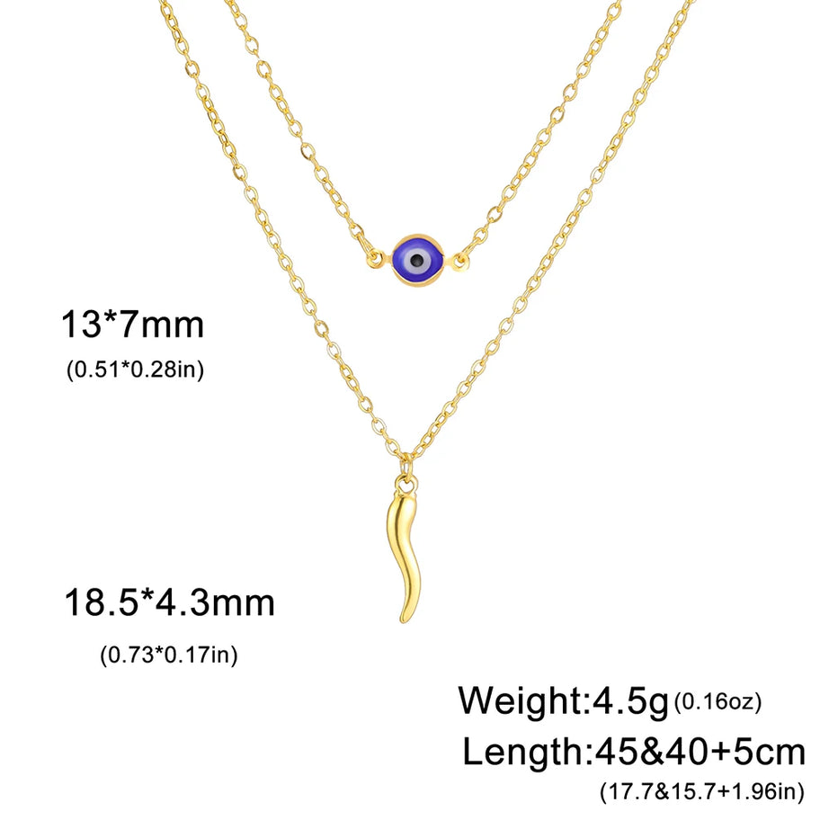 Italian Horn & Evil Eye Double Layer Necklace, Spiritual Protection Amulet
