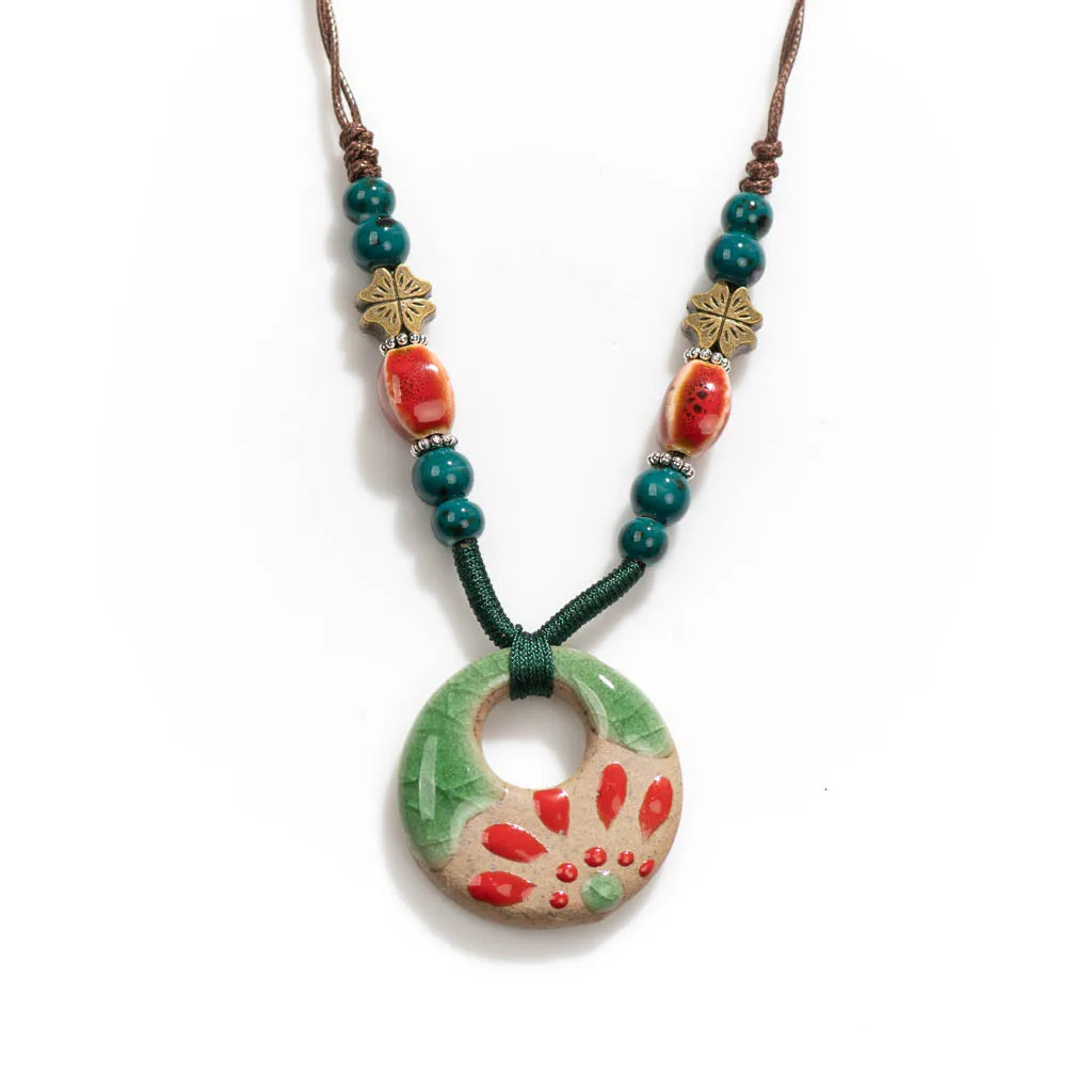 Handmade Ceramic Ethnic Pendant Necklace Jewelry