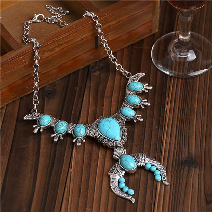 Indian Statement ox Horn Pendants Necklace Women Silver Plated Vintage Tribes Maxi Large Collar Necklace Jewelry