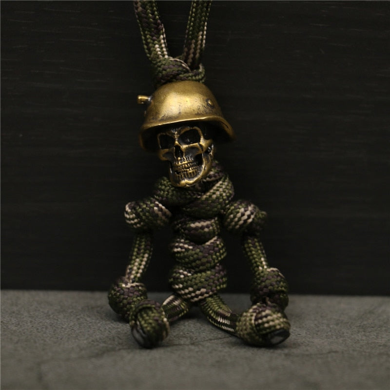 Skull Head Soldier King Keychain Lanyard Pendants Jewelry EDC Outdoor Knife Bead Tool Punk DIY Paracord Handmade Woven Accessory