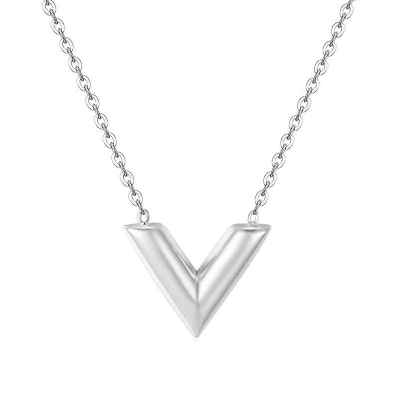 Fashion Brand V Letter Pendant Necklace For Woman Stainless Steel Women Necklace Luxury Jewelry Female  gift - Charlie Dolly