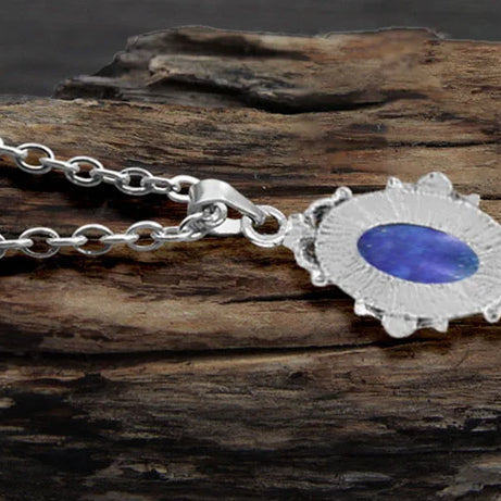 Vintage Look Natural Stone Lapis Lazuli Jewelry Sets Solid Silver Plated Necklace Earrings Flower Fashion Jewelry - Charlie Dolly
