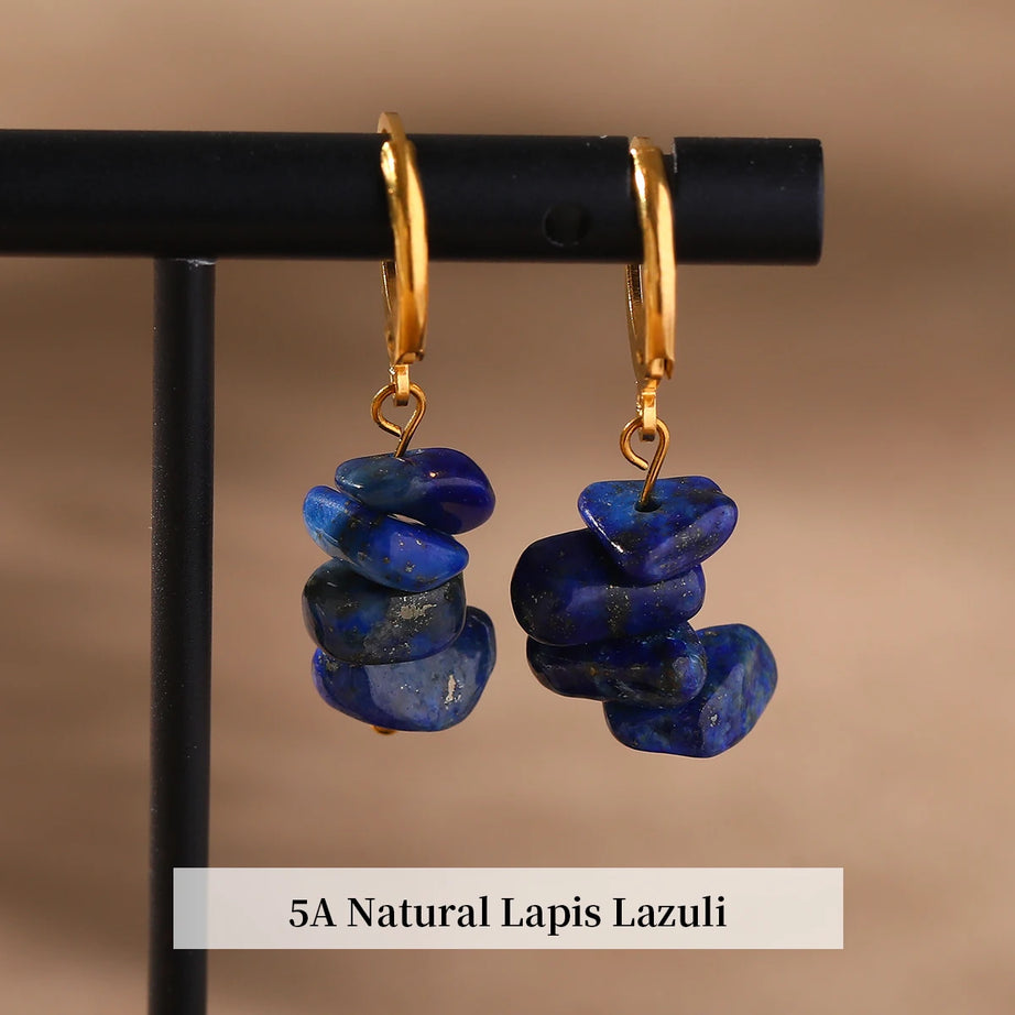 Raw Crystal Chip Dangle Hoop Earrings, Natural Gemstone Reiki Healing Boho Jewelry