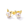 U7 925 Sterling Silver Cute Earrings Cat Stud Earings Women Wedding Jewelry Natural Freshwater Pearl Earrings Mother's Gift SC02 - Charlie Dolly