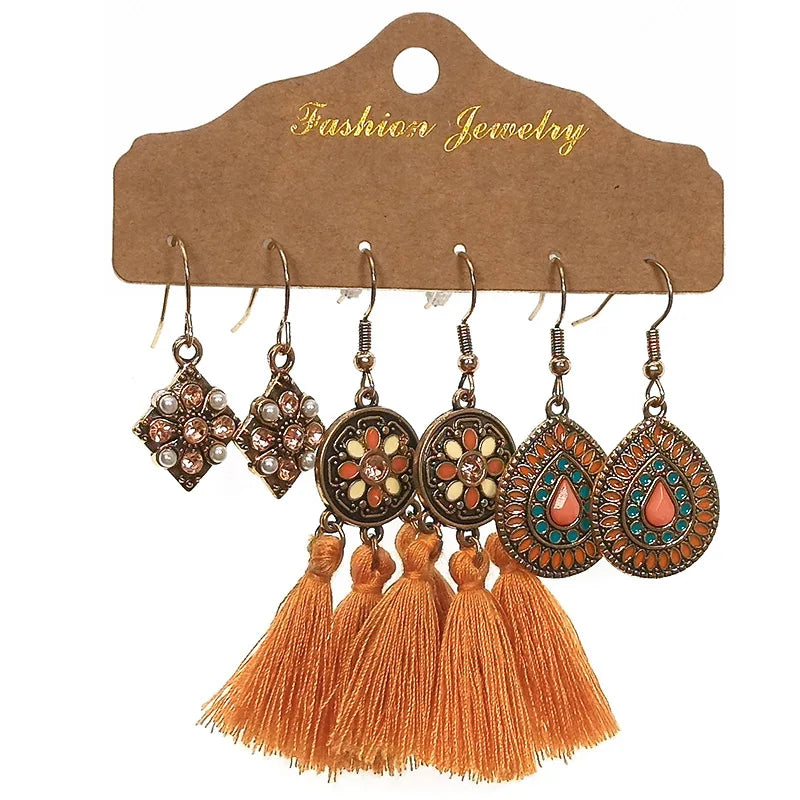 Boho Ethnic Dangle/Round Earrings For Women Vintage Fashion 2024 Earrings Sets Pendientes Earring Unusual Pendant Jewelry Female