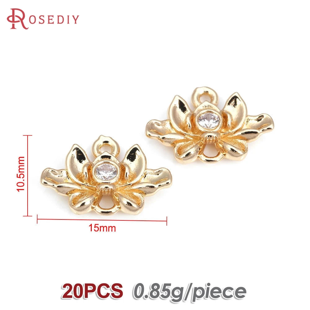 18K Gold Color Brass Lotus Flower Charms Pendants High Quality Diy Necklace Earrings Jewelry Making Accessories