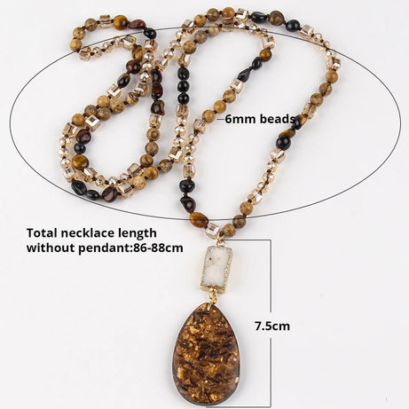 RH Fashion Bohemian Jewelry Natural Random Shape Stones With Druzy Links Semi Precious Pendant Necklaces For Women Boho Gift - Charlie Dolly