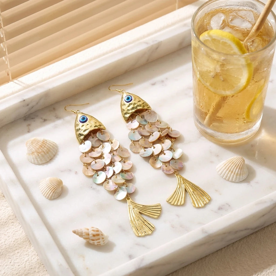 Shell Scale Big Fish Statement Earrings Jewelry