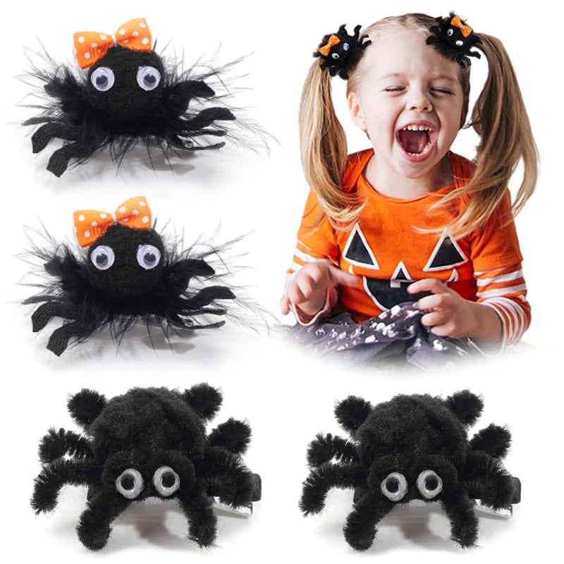 ncmama 2Pcs Halloween Spider Hair Clips For Baby Girls Cute Animal Hairpin Barrettes Kids Headdress Hair Accessories Party Decor