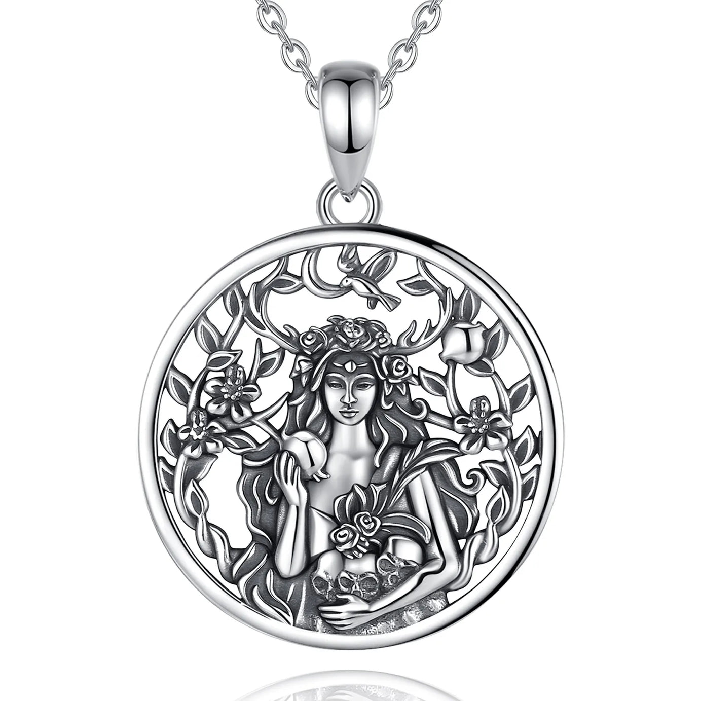 Persephone Pomegranate Skull Necklace, S925 Sterling Silver