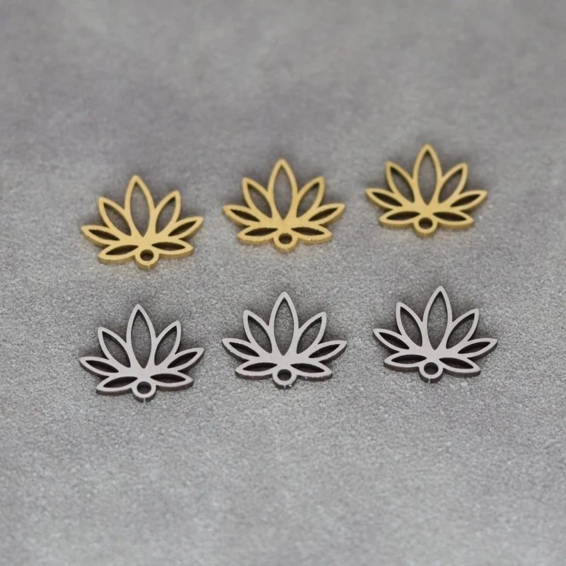 3pcs Lotus Flower Hollow Stainless Steel Pendants Laser Cut Metal Charms For Necklace Bracelet Earring Jewelry Making Gift