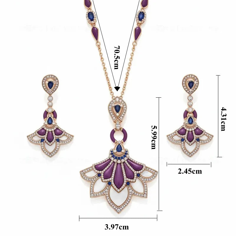 Designer Collection Stud Earrings Necklace Women Lady Inlay Cubic Zircon Mother Of Pearl Lapis Lazuli Dinner Party Jewelry Set