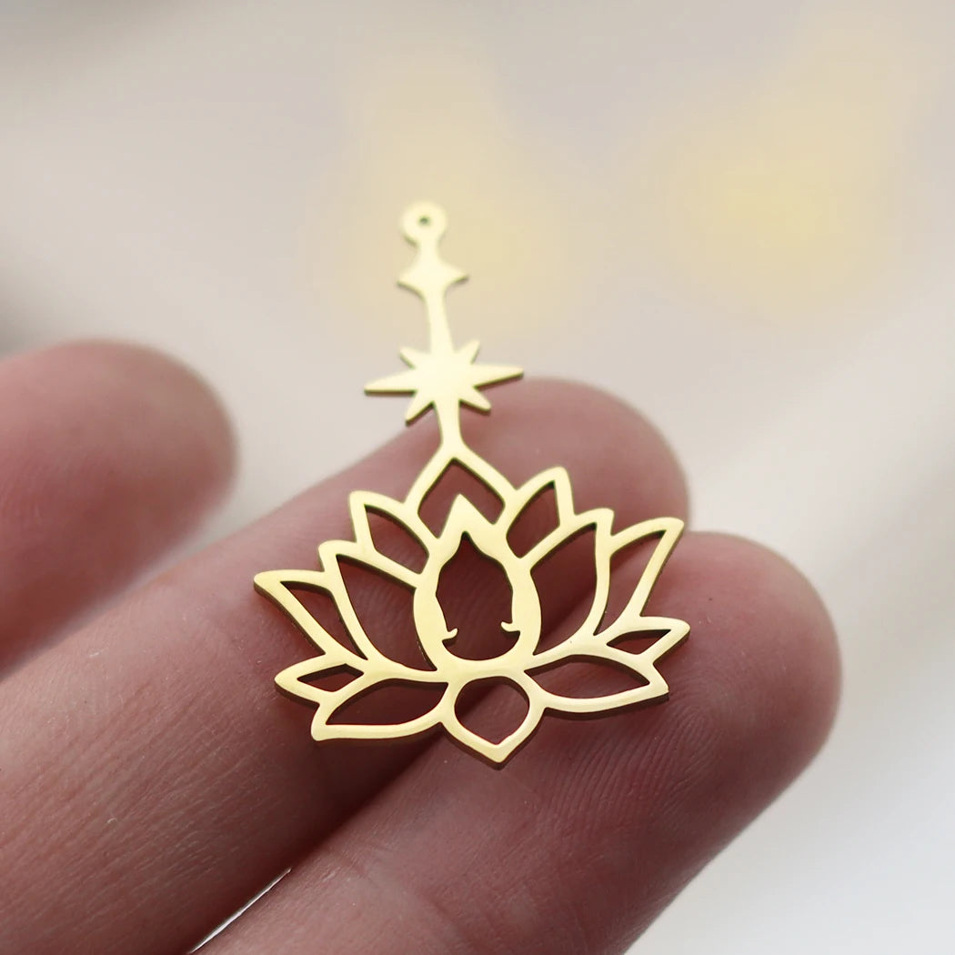 3PCS Art Line Lotus Flower Moon DIY Craft Tassels Earrings Necklace Stainless Steel Pendant Charms for Jewelry Making Accessory