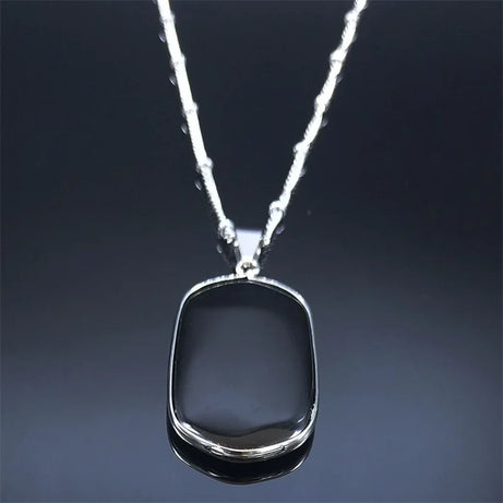 Black Obsidian Geometric Lucky Pendant Necklace Women Boho Natural Stone Stainless Steel Silver Color Necklaces Jewelry NA145S04 - Charlie Dolly