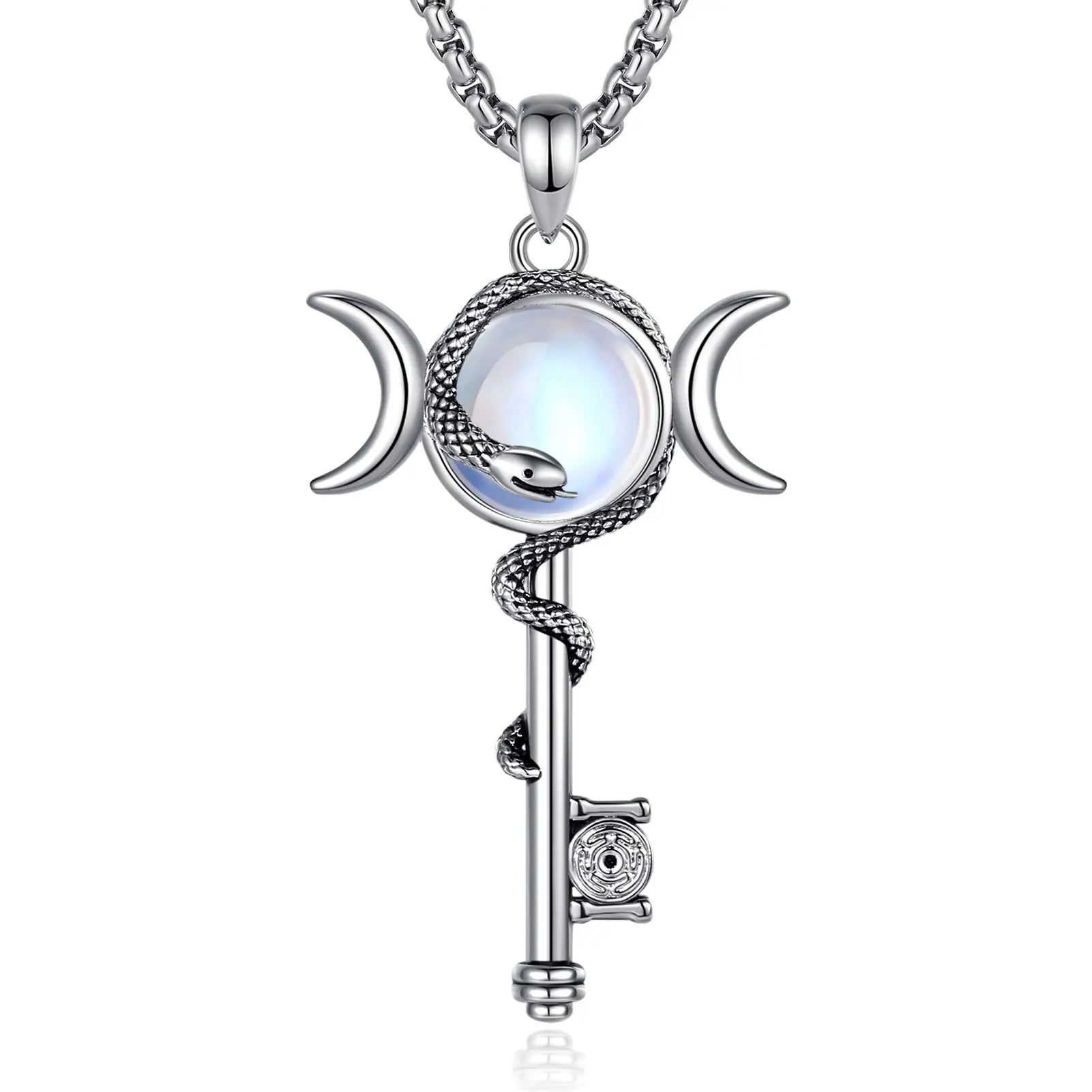 Eudora Hecate Key Moonstone Necklace Triple Moon Goddess Snake Pendant Healing Crystal Spiritual Jewelry Gift for Women Men