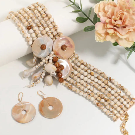 Beaded Multilayer Necklace Earring Set Jewelry