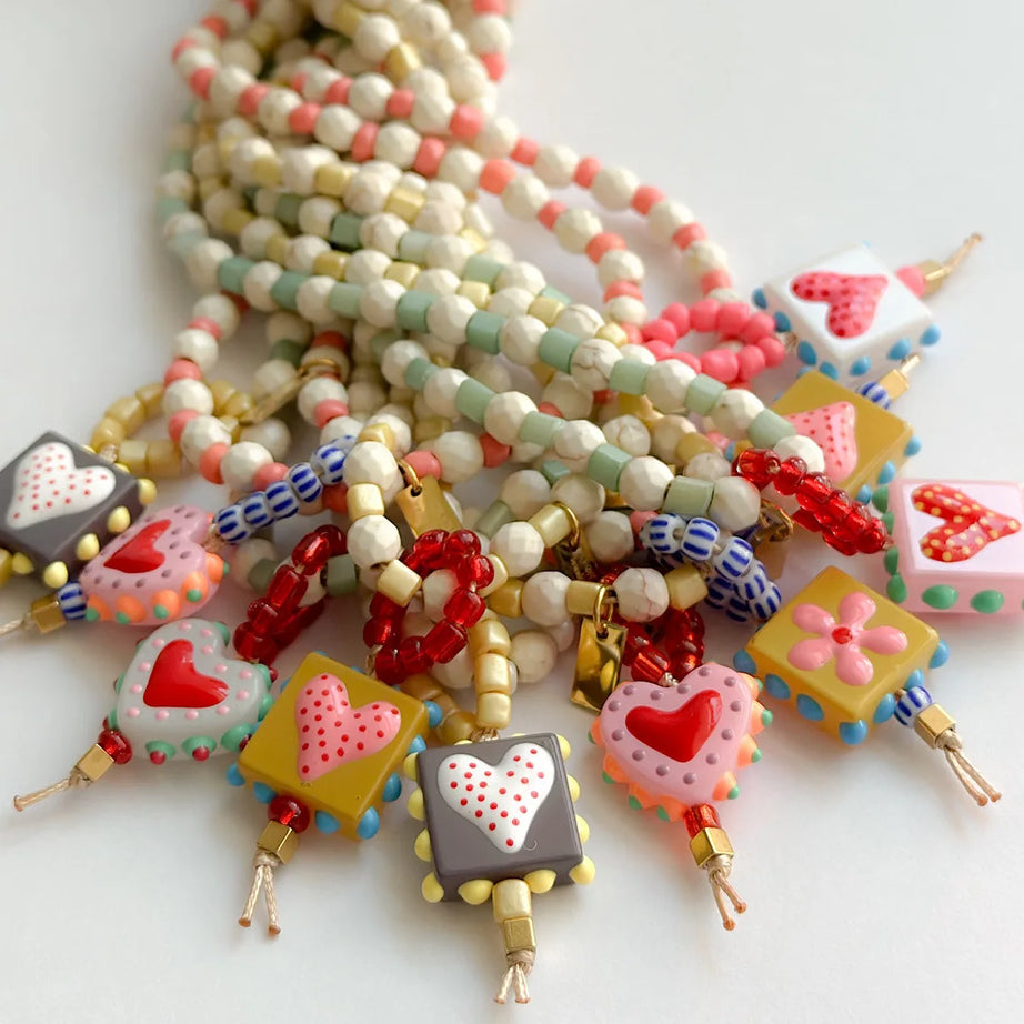 French White Turquoise and Heart Glass Pendant Sweater Chain