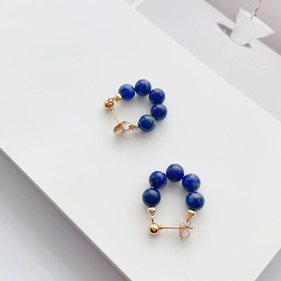 Fashion personality simple temperament gorgeous Lapis Lazuli hand beaded earrings studs earrings women's accessories ornaments - Charlie Dolly