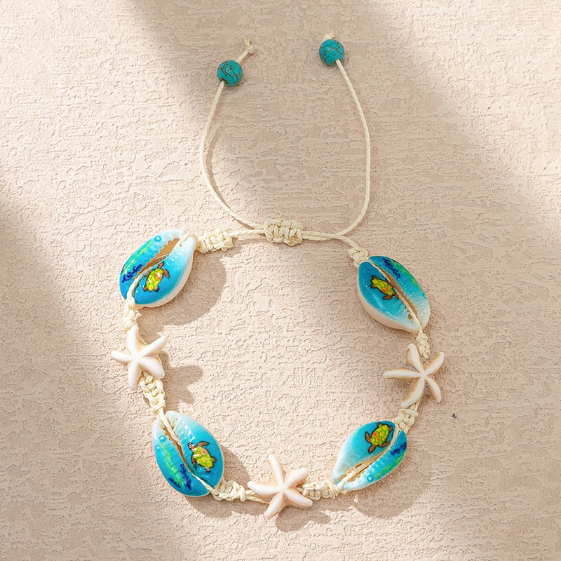 Boho Natural Shell Rope Chain Choker Necklaces for Women Kids Cartoon Starfish Turtle Choker Beach Jewelry Gift Summer Holiday
