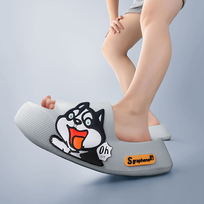 Mo Dou 2023 New Summer Slippers Cute Dog Sticker Thick Sole Soft Women Sandals Bathroom Beach Indoor Outdoor Men Slides Cool - Charlie Dolly