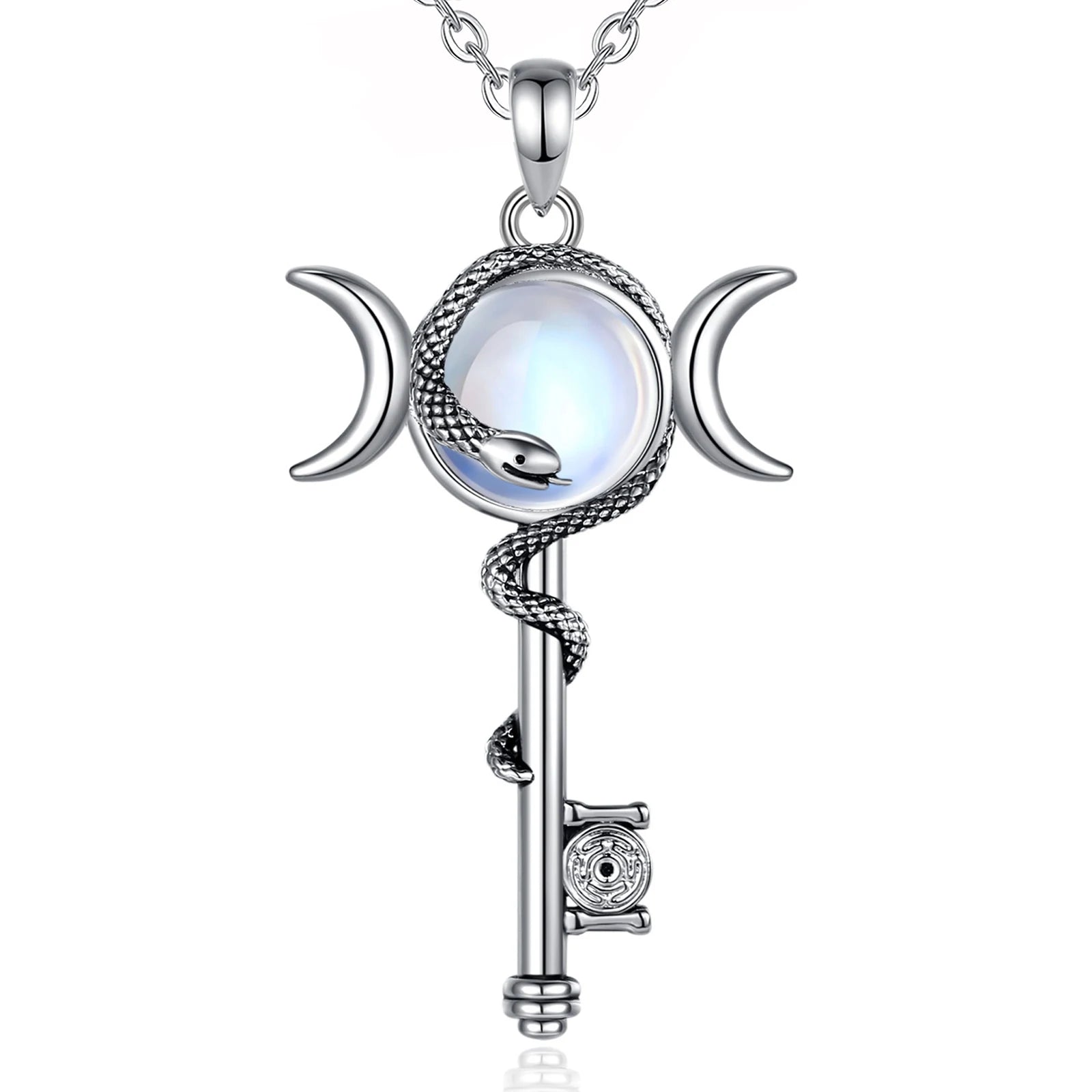 Eudora Hecate Key Moonstone Necklace Triple Moon Goddess Snake Pendant Healing Crystal Spiritual Jewelry Gift for Women Men