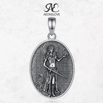 AEONSLOVE 925 Sterling Silver Morrigan Goddess Necklace Viking Raven Triple Spiral Pendant Pagan Wicca Jewelry for Women Men