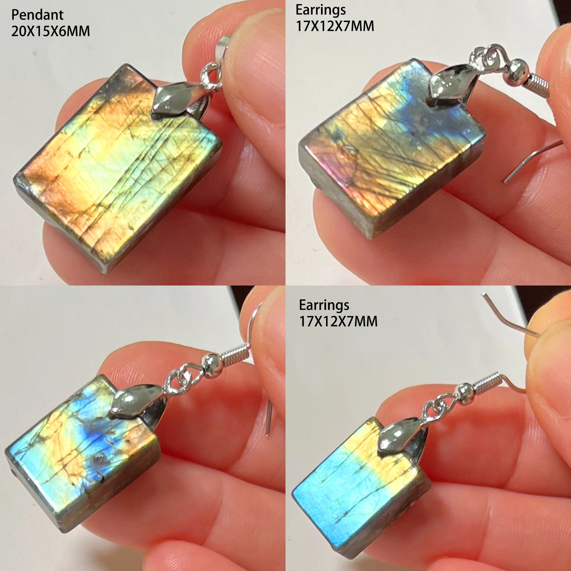 Blue Labradorite Pendant & Earrings Set, Raw Natural Stone Unisex Boho Jewelry