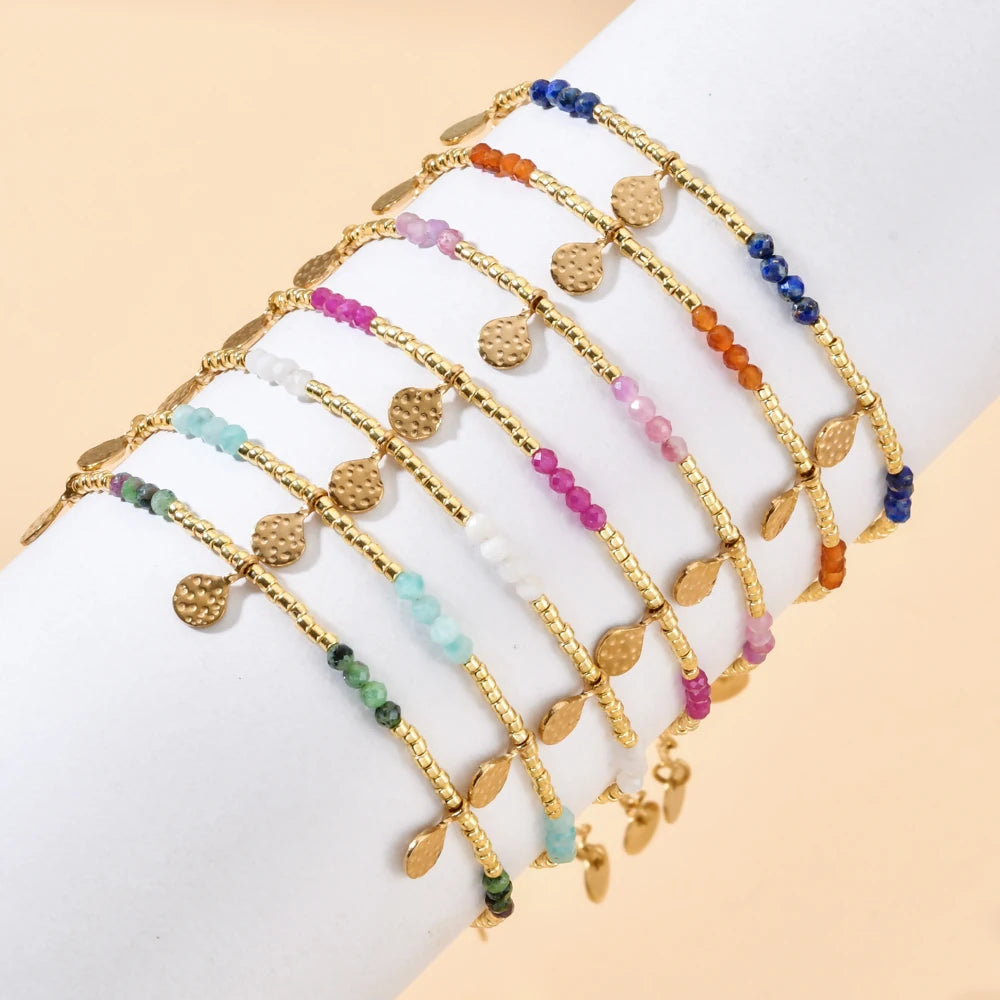 Minimalism Simple Colorful Natural Stone Beads Bracelet Stainless Steel Charm PVD Plated Jewelry Boho Trendy Gifts for Women